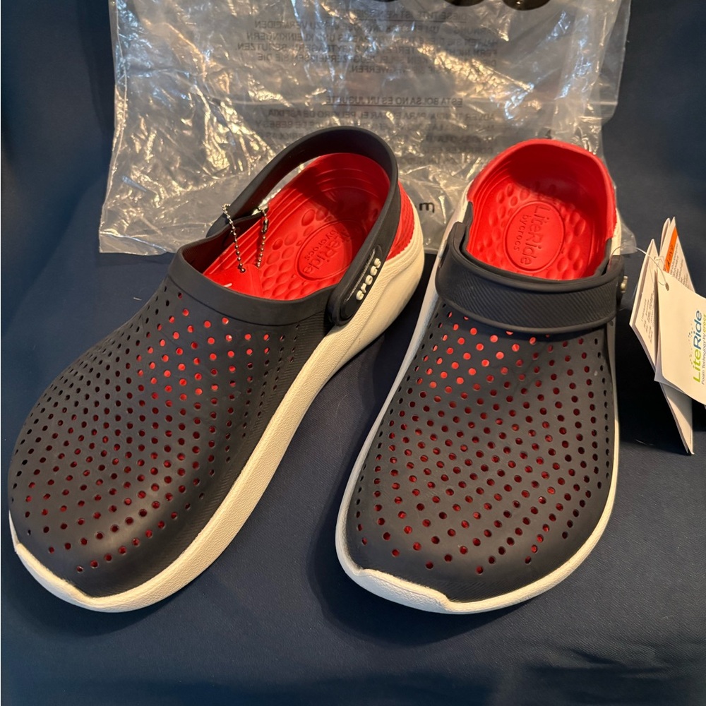 CROCS White and Red Clogs